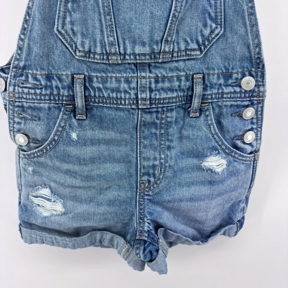 GAP Denim Overalls Shorts Distressed‎ Light Wash Adjustable Straps Medium
